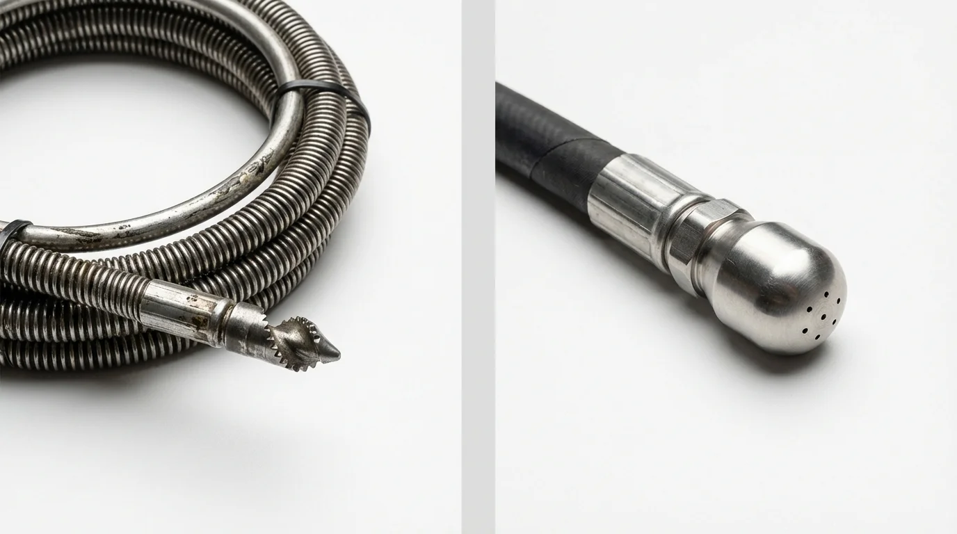 Drain snake cable and hydro jetting nozzle used for drain cleaning in Leadville, CO